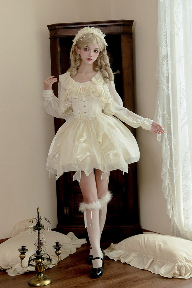 Ivory Floating Light Song Ruffle Bowknot Lace Sweet Princess Fishbone Lolita Jsk Dress - Product - 3