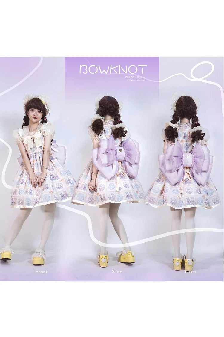 Purple Big Bowknot Metal Heart Nameplate Lolita Backpack - Product - 9