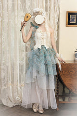 Green Gradient Multi-Layered Print Sweet Lolita Skirt - Product - 14