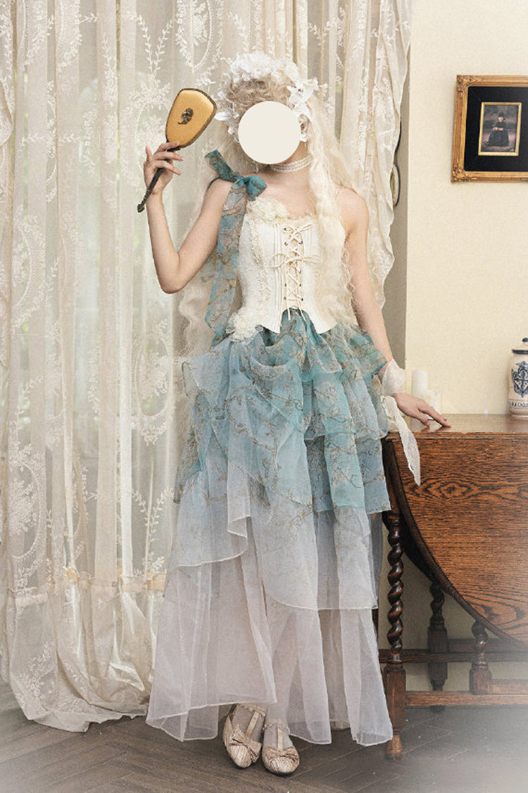 Green Gradient Multi-Layered Print Sweet Lolita Skirt - Product - 14