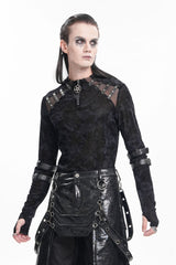 Black Round Collar Long Sleeves Buckle Star Studs Men's Gothic T-Shirt - Product - 9