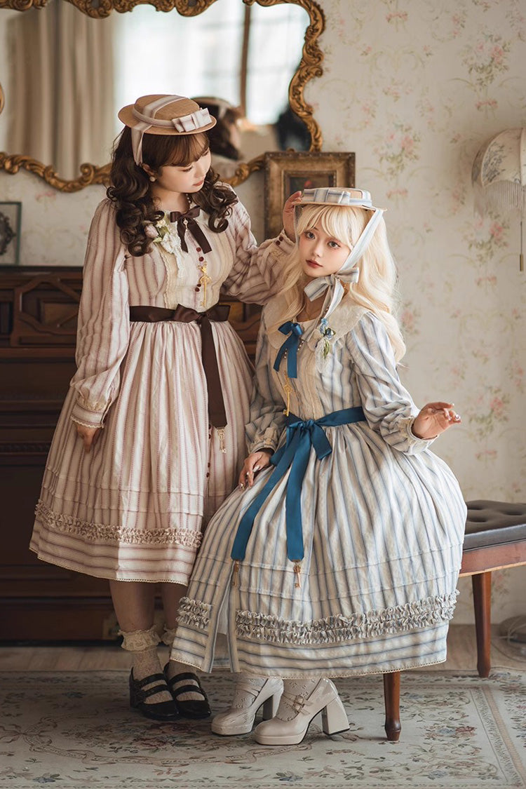 Forest Atlas Striped Print Long Sleeves Bowknot Sweet Lolita Dress 3 Colors - Product - 17