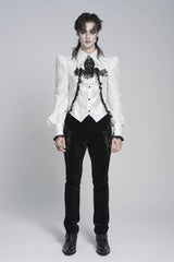 White Lapel Collar Long Sleeves Jacquard Swallow-tailed Lace Men's Gothic Palace Shirt - Product - 4