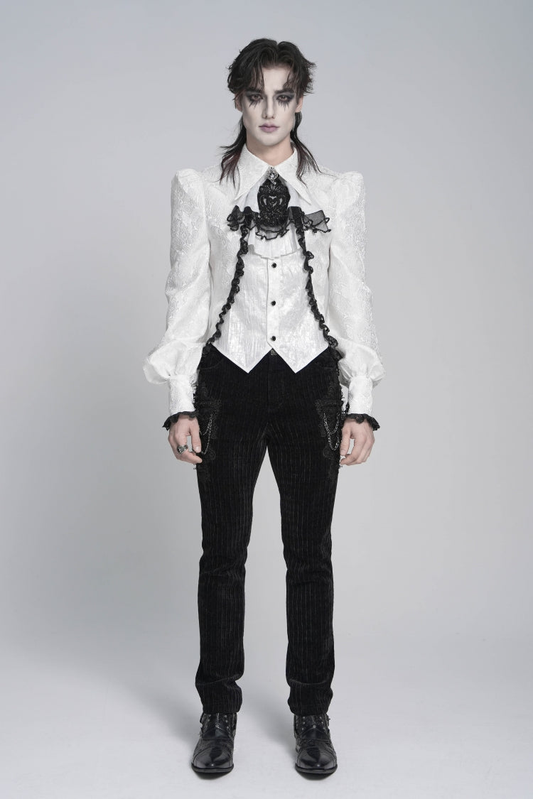 White Lapel Collar Long Sleeves Jacquard Swallow-tailed Lace Men's Gothic Palace Shirt - Product - 4