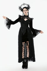 Black Stand Collar Long Flared Sleeves Lace Spliced Velvet Women's Gothic Cape - Product - 8