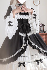 White/Black Long Sleeves Cardigan Bowknot Maid Gothic Lolita Dress - Product - 6