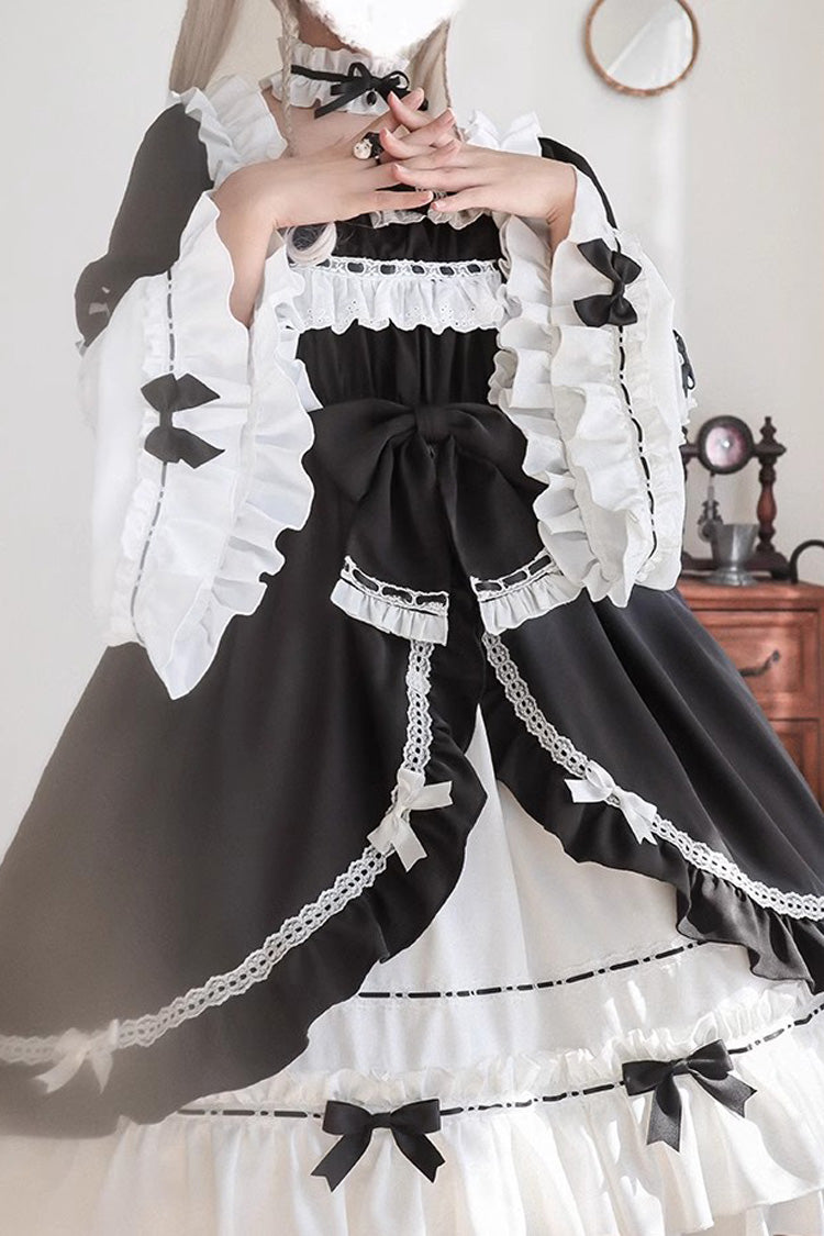 White/Black Long Sleeves Cardigan Bowknot Maid Gothic Lolita Dress - Product - 6