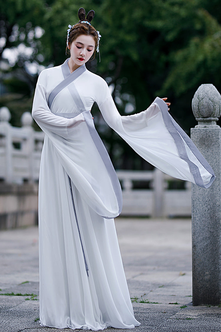 White Simple Chinese Style Sweet Hanfu Dress - Product - 5
