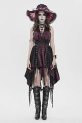 Black/Red Off Shoulder Sleeveless Multi-Layered Printed Lace Irregular Tassels Women's Gothic Dress - Product - 2