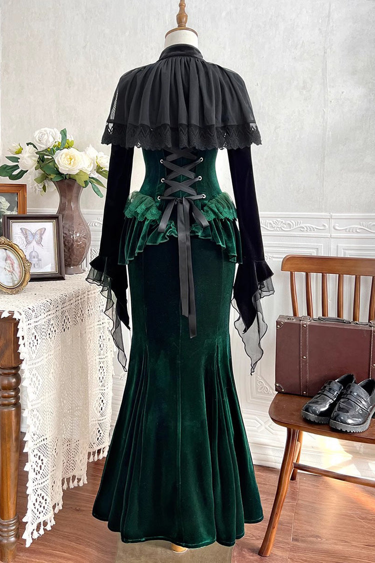 Green [Dark Forest] Ruffle Embroidery Slim Elegant Lolita Jsk Fishtail Dress - Product - 2
