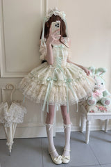 Green [Ribbon Heart Love] Sleeveless Multi-Layered Ruffle Bowknot Lace Lace-Up Sweet Princess Ballet Lolita Jsk Dress - Product - 9