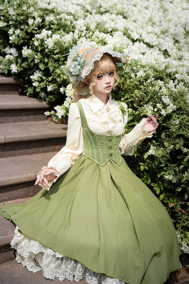 [Dreamlike Realm] Sleeveless Printed Ruffled Embroidered Bustier Elegant Sweet Lolita Jsk Dress 4 Colors - Product - 6