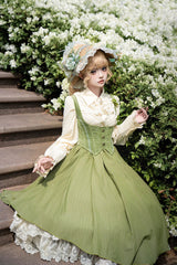[Dreamlike Realm] Sleeveless Printed Ruffled Embroidered Bustier Elegant Sweet Lolita Jsk Dress 4 Colors - Product - 6