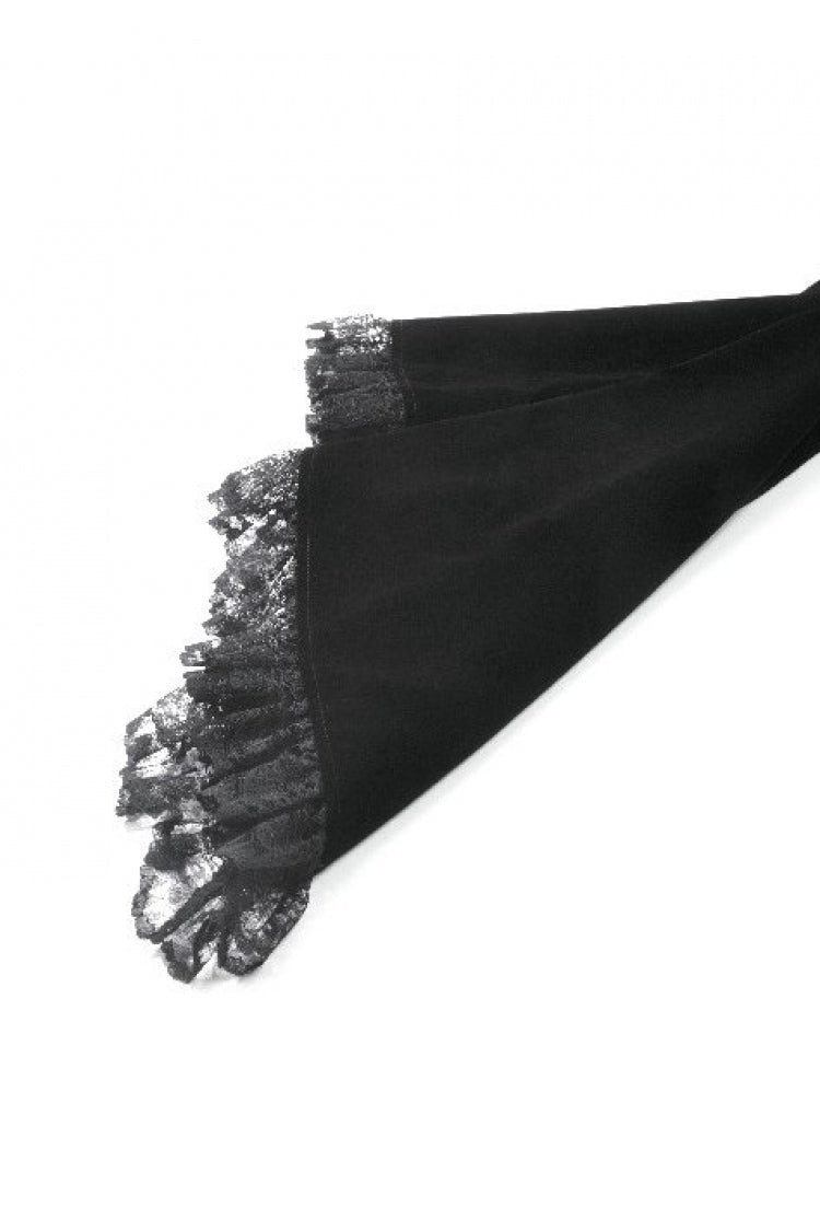 Black Ruffled Lace Long Trumpet Sleeves Floral Sheer Mesh Spliced Velvet Women's Gothic Cape - Product - 19