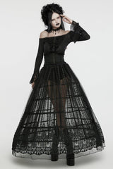 Black Floral Embroidery Mesh Women's Gothic Skirt - Product - 4