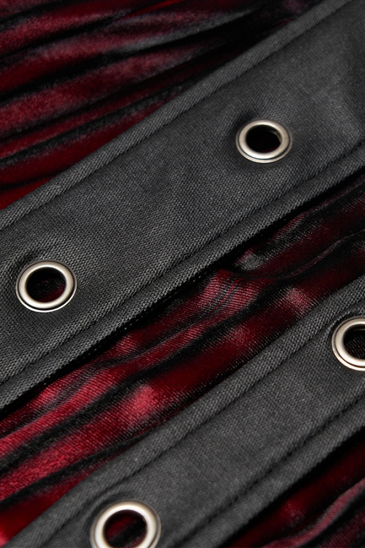 Black/Red Metal Nails Metal Chain Decoration Gradient Women's Steampunk Skirt - Product - 5
