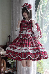 Red [Gingham Petal Bunny] Short Sleeves Printed Ruffled Bow Sweet Lolita OP Dress - Product - 11