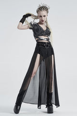 Fake Two Pieces PU Leather Stitching Sheer Women's Steampunk Skirt 2 Colors - Product - 11