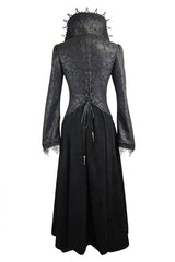 Black Floral Pattern Embroidered Womens Gothic Coat - Product - 5
