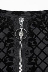 Black Long Sleeves Flocking Mesh Zipper Women's Gothic Jacket - Product - 5