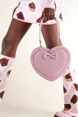 Heart‑Shaped Bow Sweet Lolita Handbag/Crossbody with Ruffled Trim 3 Colors - Product - 8
