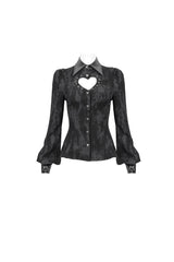 Black Leather lapel Heart Cutout Puff Sleeved Women's Gothic Shirt - Product - 5