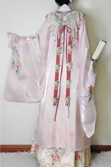 Pink [Fragrant Flower Rain] Round Collar Long Sleeves High Waisted Printed Embroidered Women's Classic Hanfu Dress Set - Product - 4