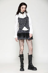 Black/White Striped Buckled Women's Gothic College Style Vest - Product - 9