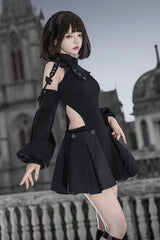 Black [Reserve Tactics] Ruffled Cut-Out Asymmetric Gothic Lolita Dress Set - Product - 9