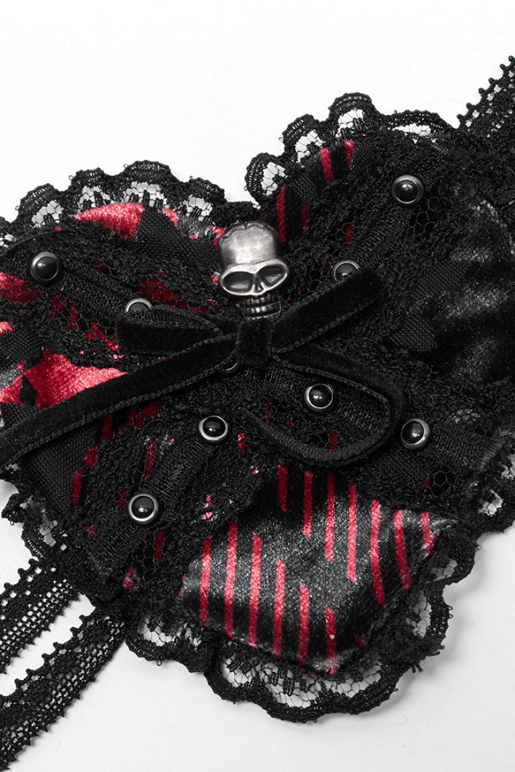 Black/Red Metal Skull Decoration Lace Heart Women's Gothic Eye Mask - Product - 6