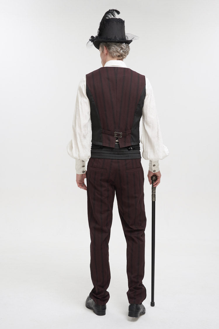 Red Retro Micro-Elastic Thick Stripe Stitching Three-Dimensional Texture Detachable Men's Punk Swallowtail Vest - Product - 5