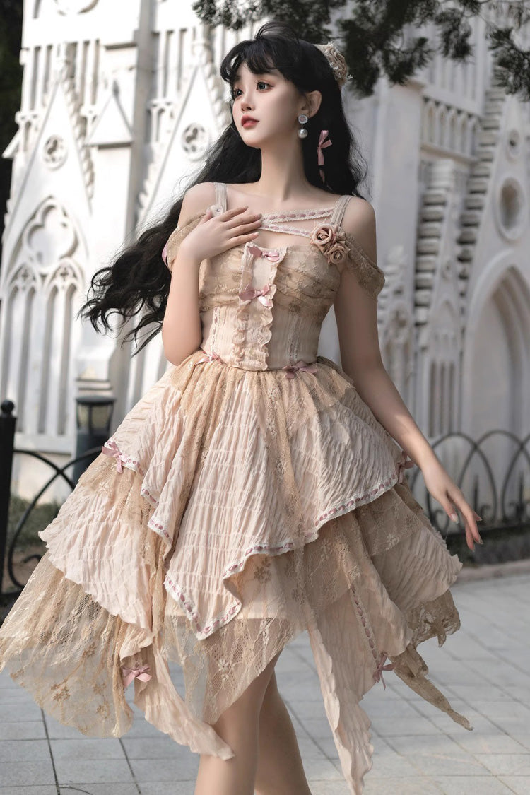 Yellow Sleeveless High Waisted Print Irregular Sweet Lolita Jsk Dress - Yellow - 1