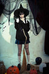 Black/White Point Peter Pan Collar Collar Long Sleeves Women's Gothic Vintage College Sweatshirt - Product - 19