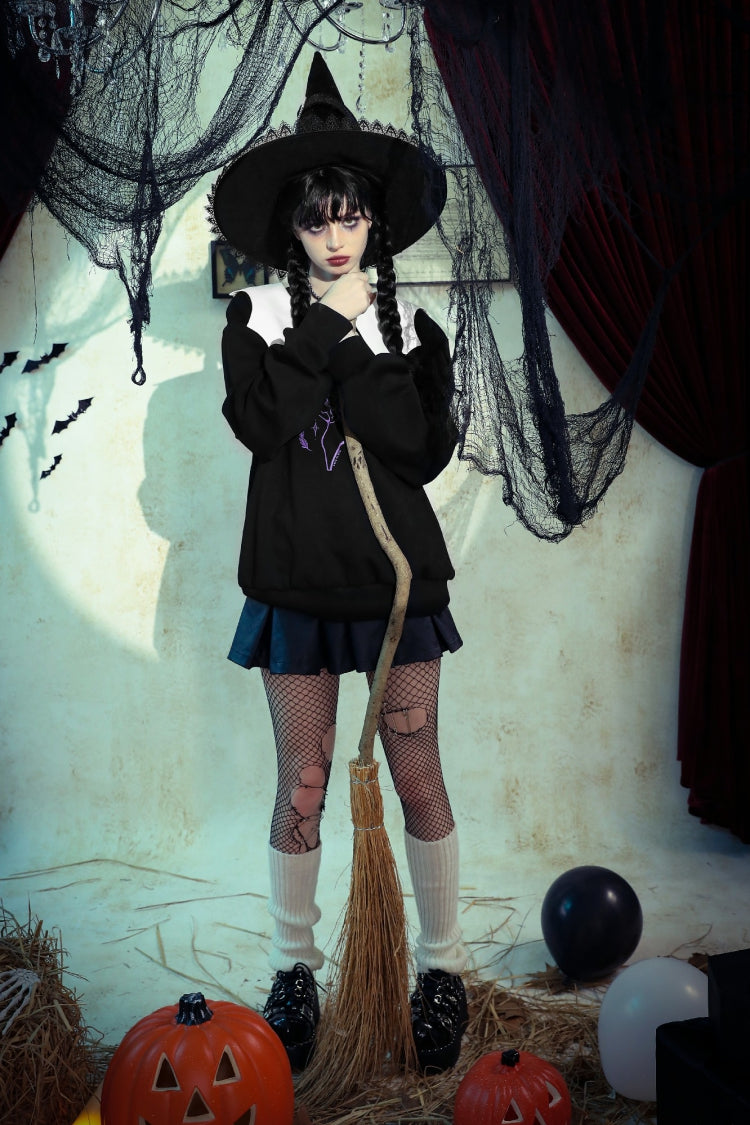 Black/White Point Peter Pan Collar Collar Long Sleeves Women's Gothic Vintage College Sweatshirt - Product - 19