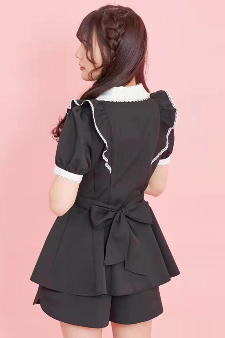 Short Sleeves Bowknot Sweet Jirai Kei Japanese Dress Shorts Set 3 Colors - Product - 6