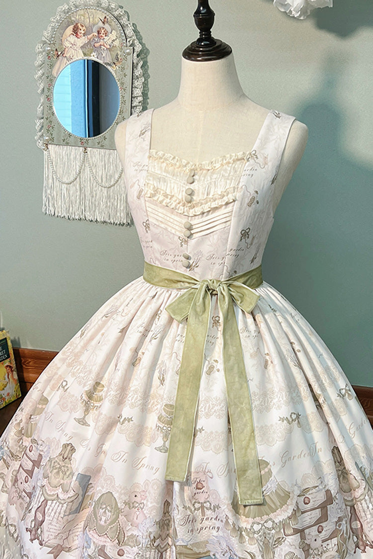 [Iris Study] V Collar Sleeveless Print Bowknot Lace Sweet Lolita Jumper Dress 2 Colors - Product - 21