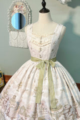 [Iris Study] V Collar Sleeveless Print Bowknot Lace Sweet Lolita Jumper Dress 2 Colors - Product - 21