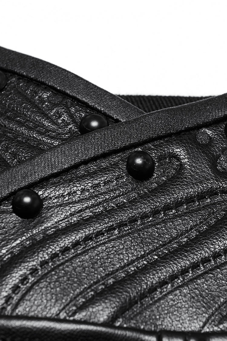 Black Print Men's Punk Leather Pants - Product - 7