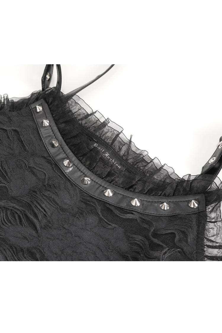 Black Sleeveless Lace Irregular Womens Gothic Strap Dress - Product - 11