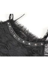 Black Sleeveless Lace Irregular Womens Gothic Strap Dress - Product - 11
