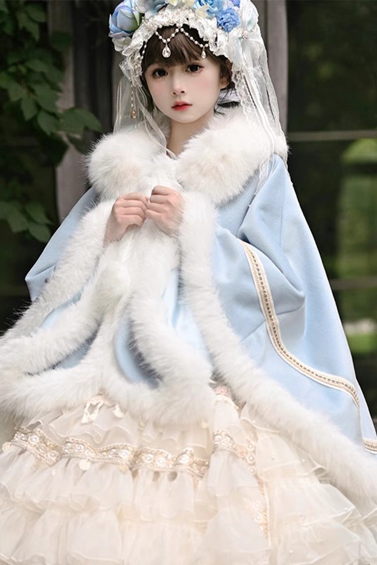 [Snowflake Ballad] Sweet Princess Fur-Collar Lolita Coat Cloak 7 Colors - Blue - 18