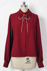 Red Original Lily Rabbit Lapel Collar Long Sleeves Ouji Lolita Blouse - Red - 1