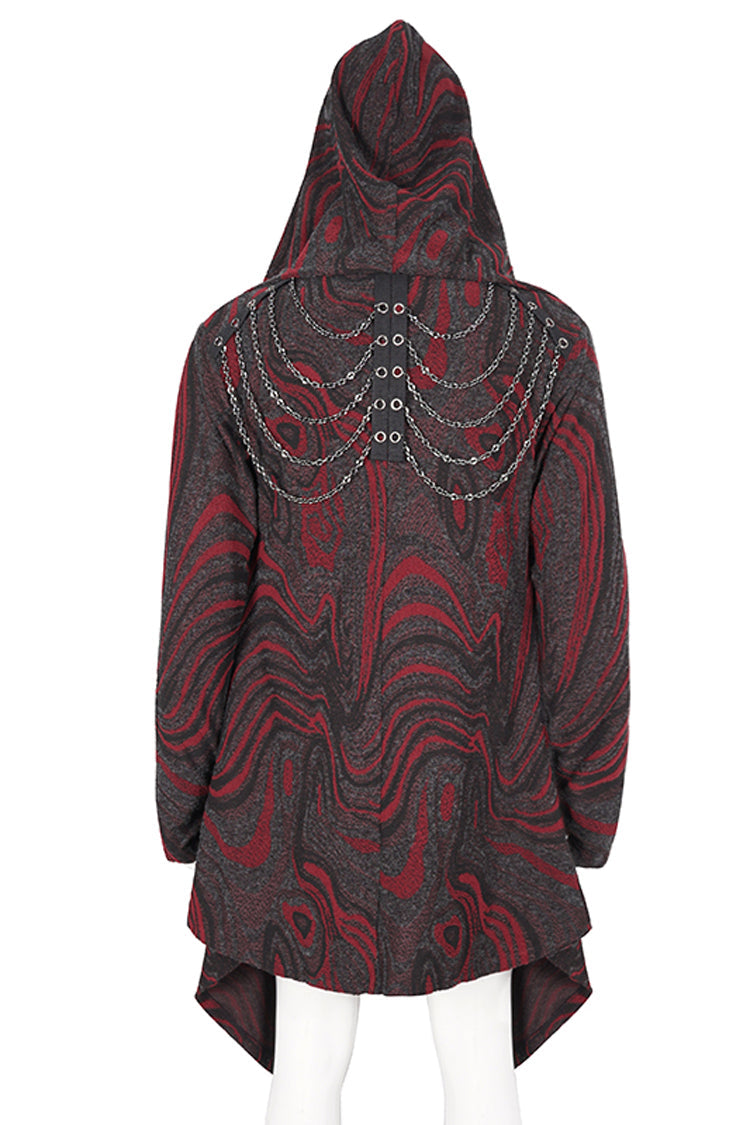 Red Irregular Multi Chain Men's Gothic Coat With Hood - Product - 11