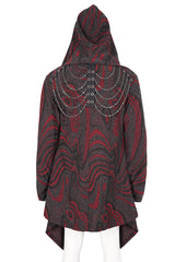 Red Irregular Multi Chain Men's Gothic Coat With Hood - Product - 11