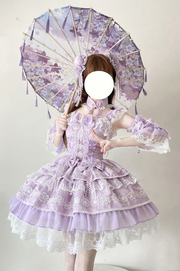 Purple [Rain of Peaches] Sleeveless Multi-Layered Bowknot Lace Sweet Chinese Style Lolita Jsk Dress - Purple - 1