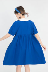 Blue Lapel Collar Short Sleeve High Waist Single Breasted Sweet Lolita Dress - Product - 6