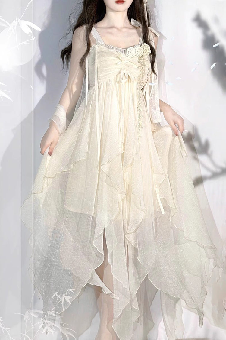 Ivory [Wanderer's Song] Bowknot Irregular Hem Sweet Lolita Jsk Dress - Product - 2