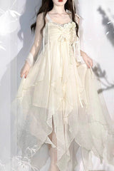 Ivory [Wanderer's Song] Bowknot Irregular Hem Sweet Lolita Jsk Dress - Product - 2