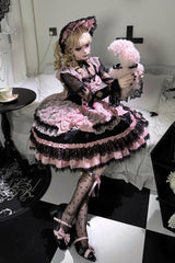 Black/Pink [Rose Princess] Sleeveless Ruffle Bowknot Lace Lace-Up Sweet Ballet Lolita Jsk Dress - Product - 5