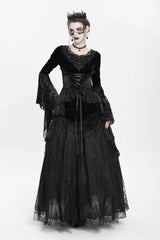 Black Long Sleeves Lace-Up Beaded Pleated Women's Gothic Blouse - Product - 8